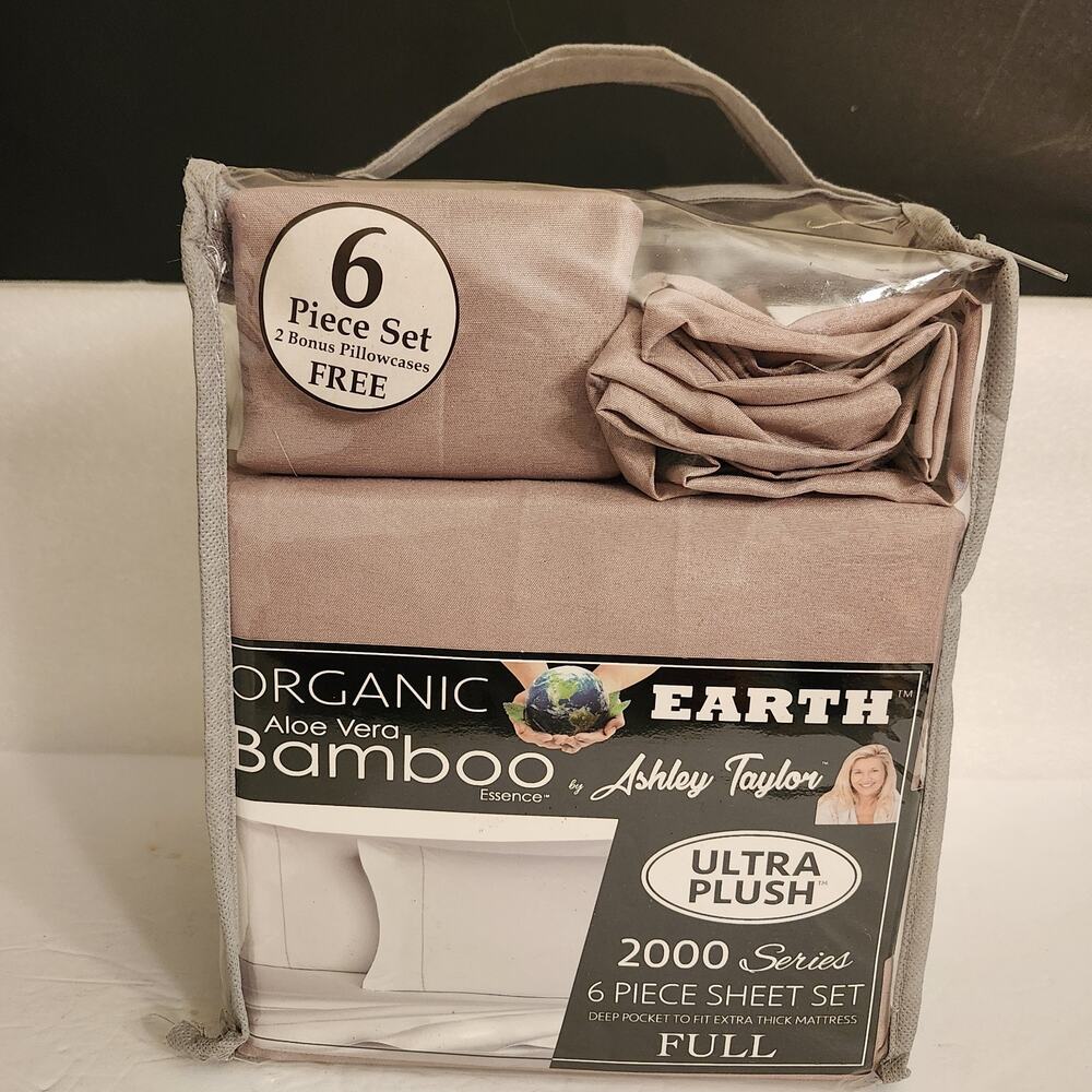 Organic Earth Bamboo Full Sz Deep Pocket Aloe Vera 6 pc Sheet Set Ashley Taylor